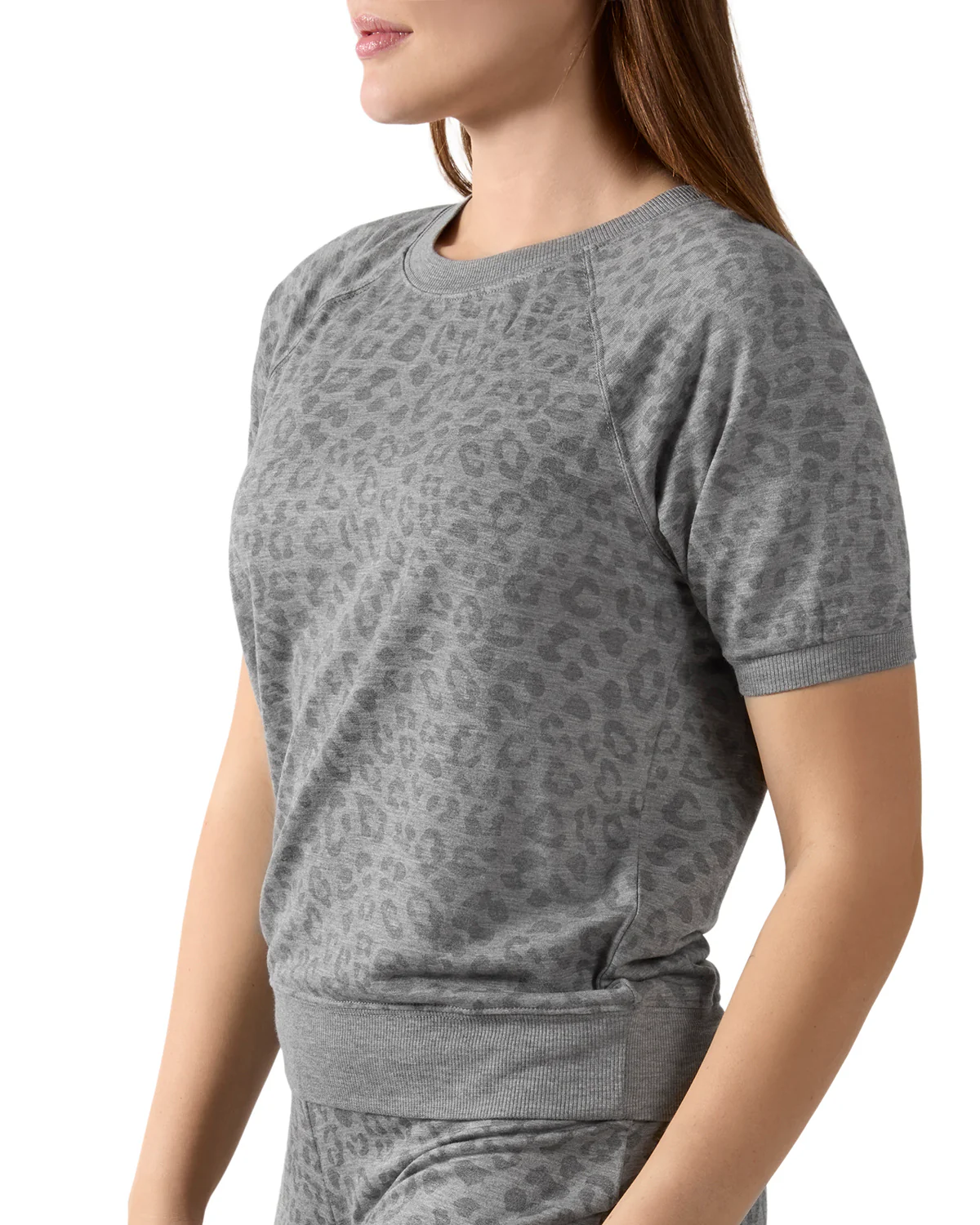 Women's Terry Lounge Leopard Print Short Sleeve Sweatshirt – Image 2