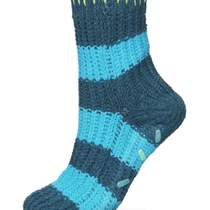 Women's Wide Stripe Chenille Non-Skid Slipper Crew Sock