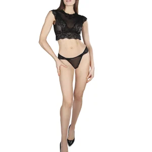 Women's Greta Black Crop Top and Panty Set