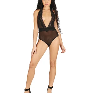 Women's Mia Deep Plunging V-Neck Lace Mesh Bodysuit
