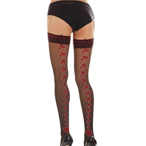 Women's Queen Of Hearts Backseam 20 Denier Sheer Thigh High