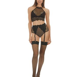 Women's 2 Piece Monique Fishnet Bralette and Garter Set