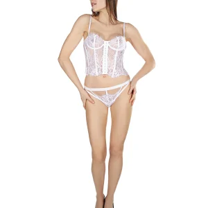 Women's Harlow White Floral Lace Bustier and Panty