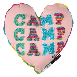 Girls Embroidered Heart-Shaped "Camp Camp Camp" Autograph Pillow