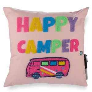 Girls Plush-Embroidered "Happy Camper" Autograph Pillow with Marker