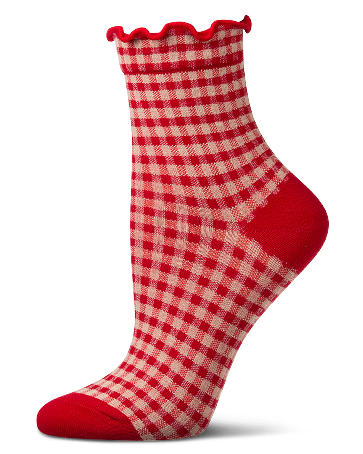 Women's Gingham Cotton Blend Ruffle Cuff Anklet Socks – Image 7