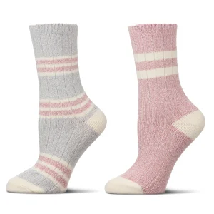 2 Pair Women's Ribbed Stripe Buttersoft Crew Socks