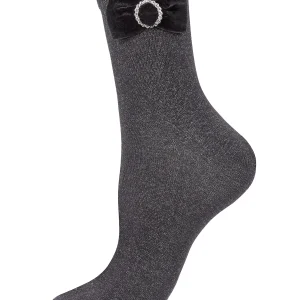 Women's Velvet Bow Metallic Lurex Crew Socks