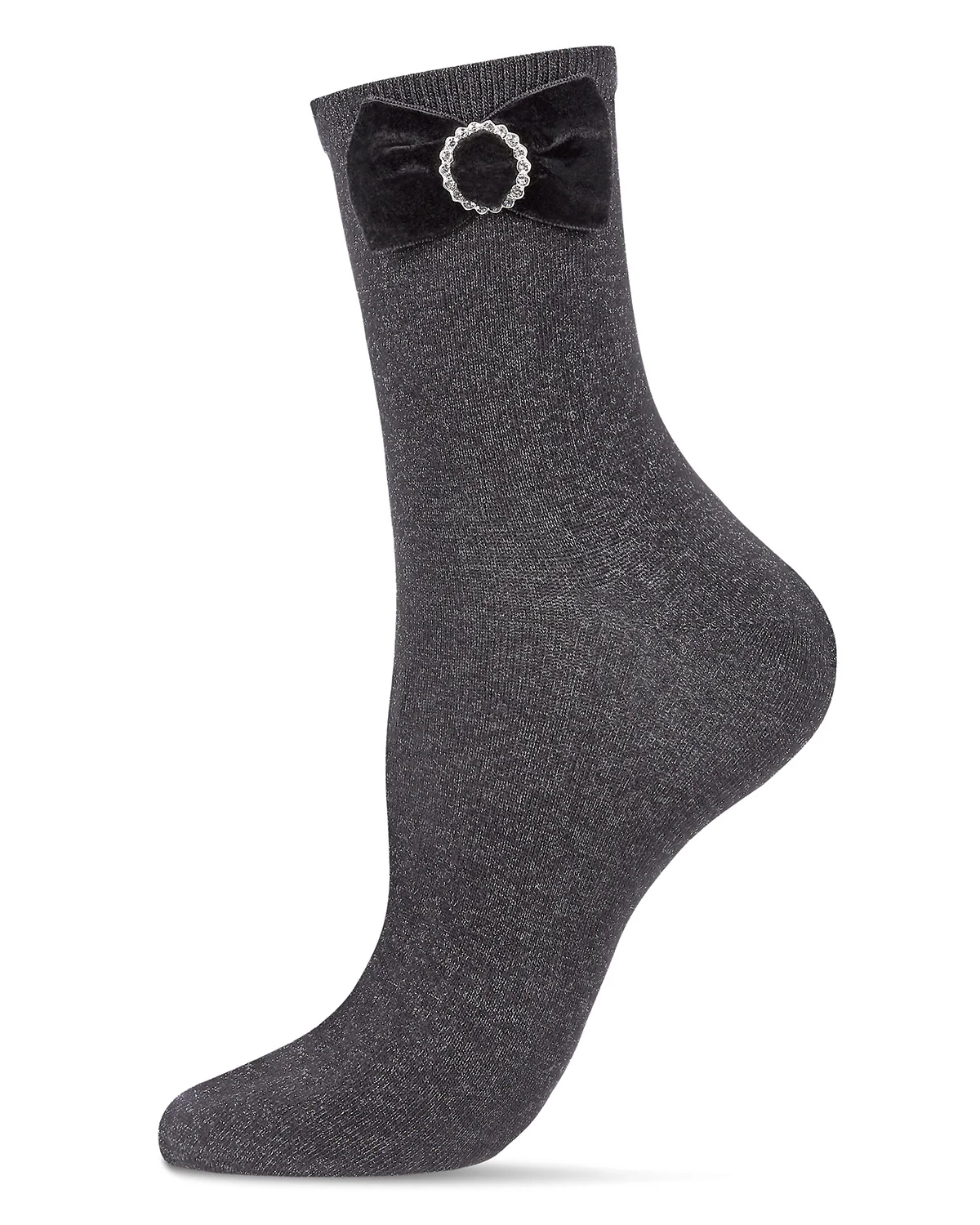 Women's Velvet Bow Metallic Lurex Crew Socks – Image 2