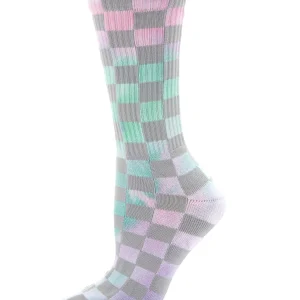 Women's Checkered Ribbed Half Cushion Crew Socks