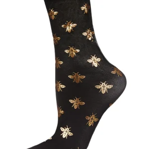 Women's Gold Foil Beautiful Bee Sheer Fashion Crew Sock