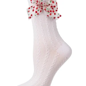 Women's Cable-Knit Cotton-Rich Crew Sock with Cherry-Print Bow