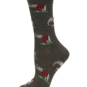 Elephants in Plaid Bamboo Blend Crew Sock