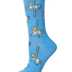 Women's Carousel-Themed Rayon Blend Novelty Crew Sock
