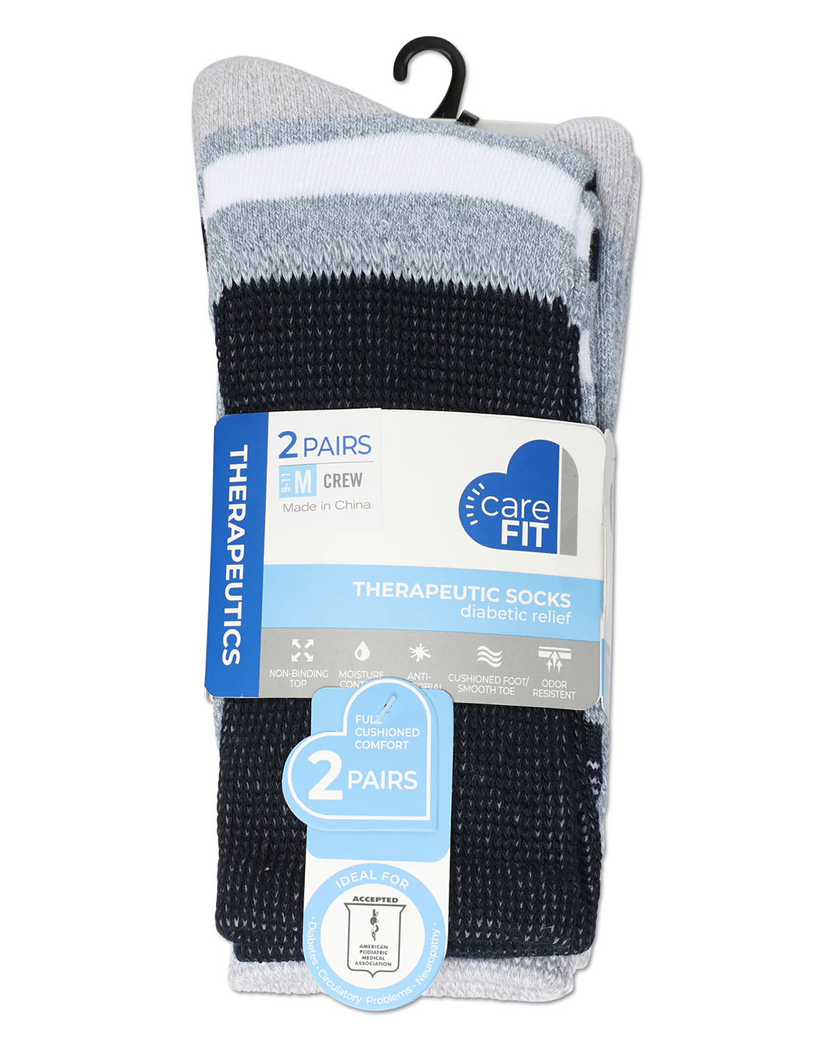 2 Pair Unisex Diabetic Multi-Stripe Full Cushion Crew Socks – Image 4