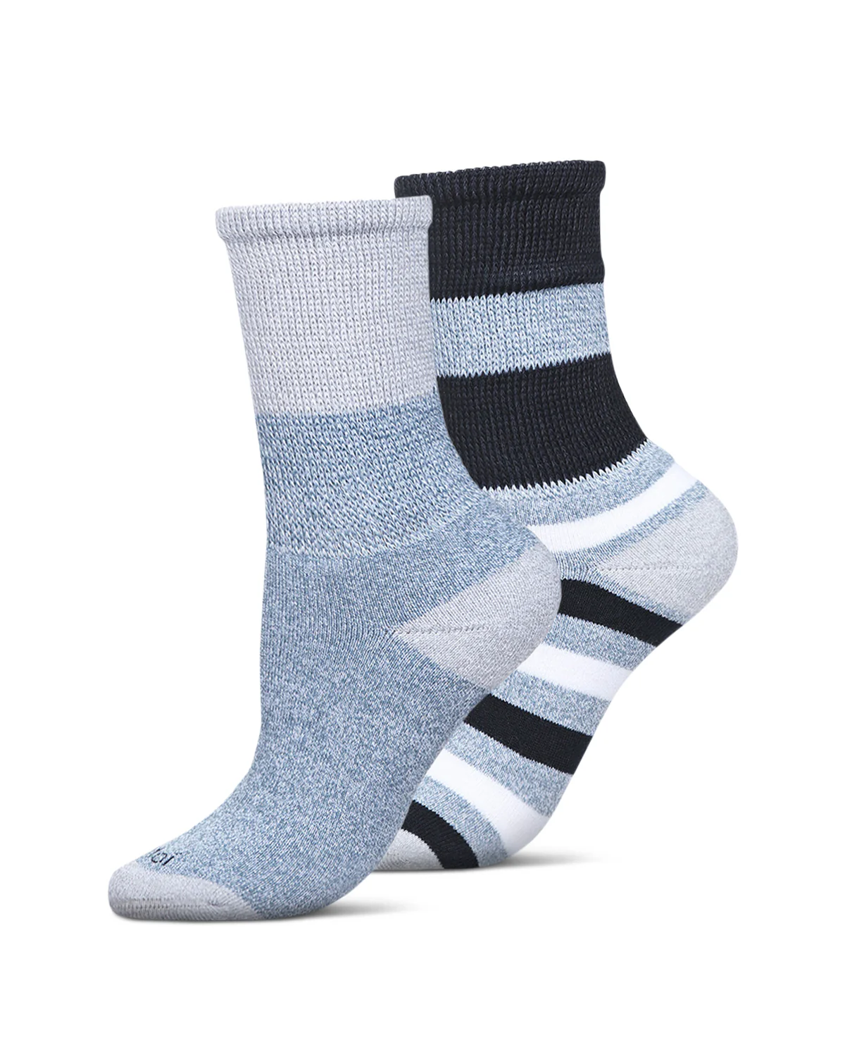 2 Pair Unisex Diabetic Multi-Stripe Full Cushion Crew Socks – Image 2