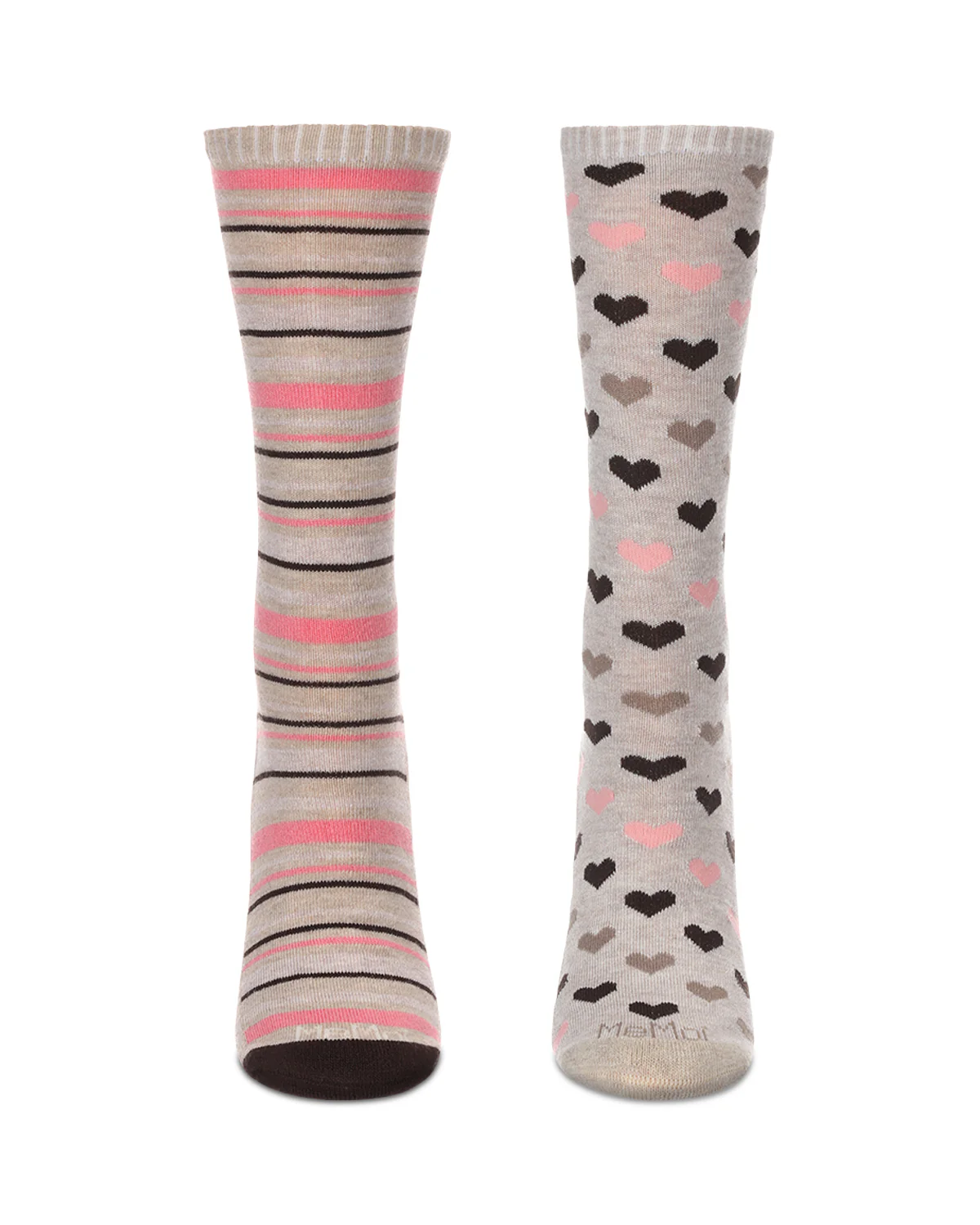 2 Pair Diabetic Heart/Stripe Half Cushion Crew Socks – Image 3