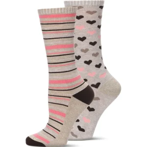2 Pair Diabetic Heart/Stripe Half Cushion Crew Socks