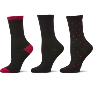3 Pairs Women's ButterSoft Polytam Polka Dot and Solid Colors Crew Socks