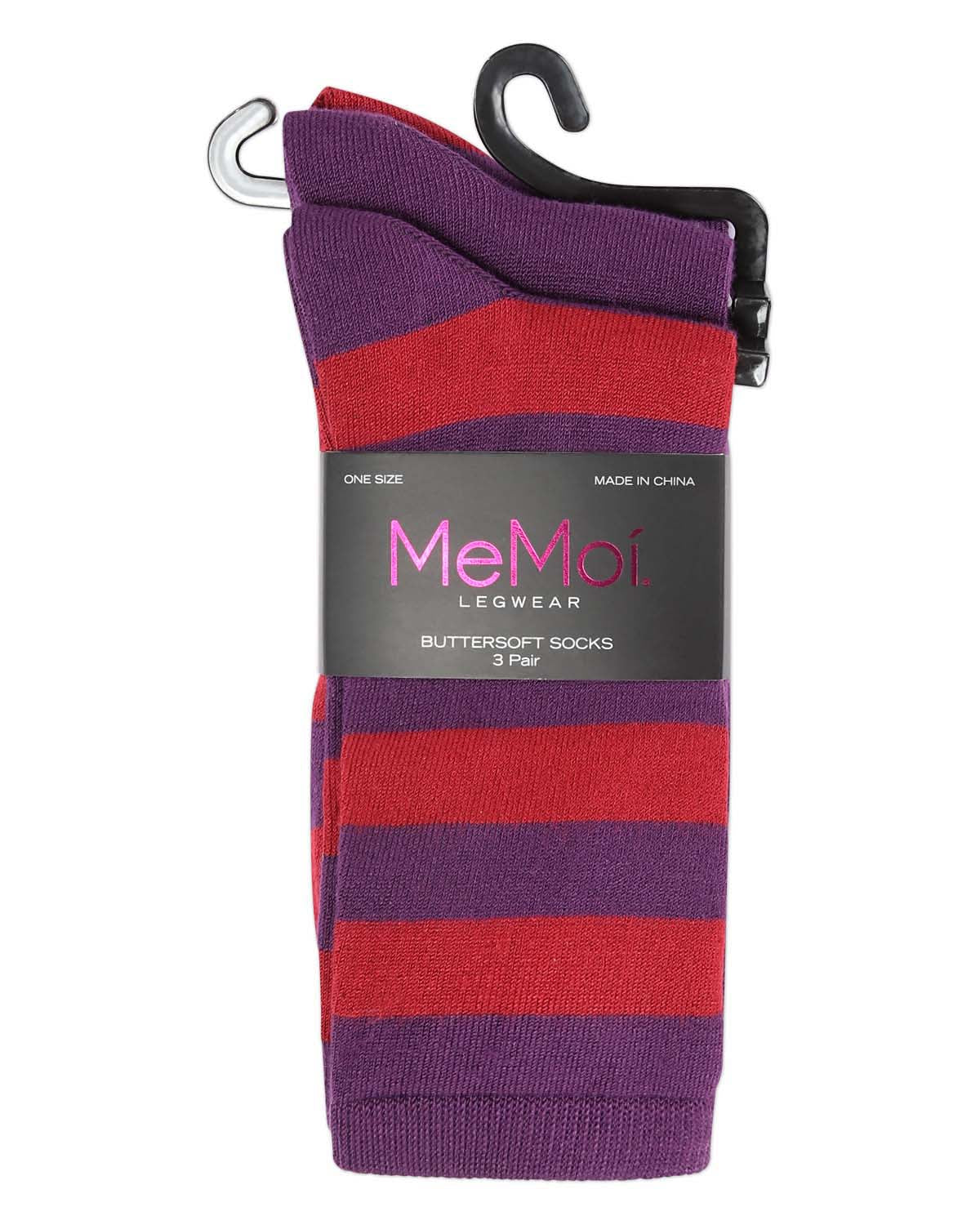 3 Pair Women's Buttersoft Crew Socks - Stripes and Solid Colors – Image 4