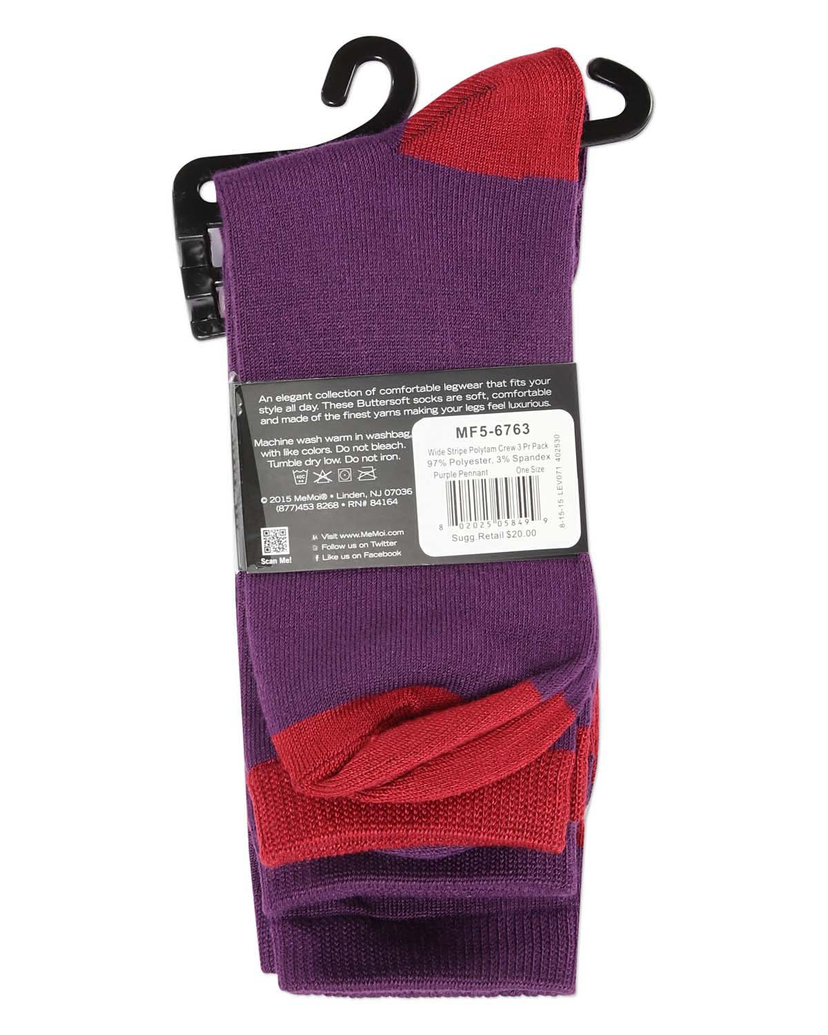 3 Pair Women's Buttersoft Crew Socks - Stripes and Solid Colors – Image 5