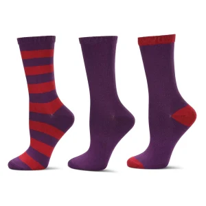 3 Pair Women's Buttersoft Crew Socks - Stripes and Solid Colors