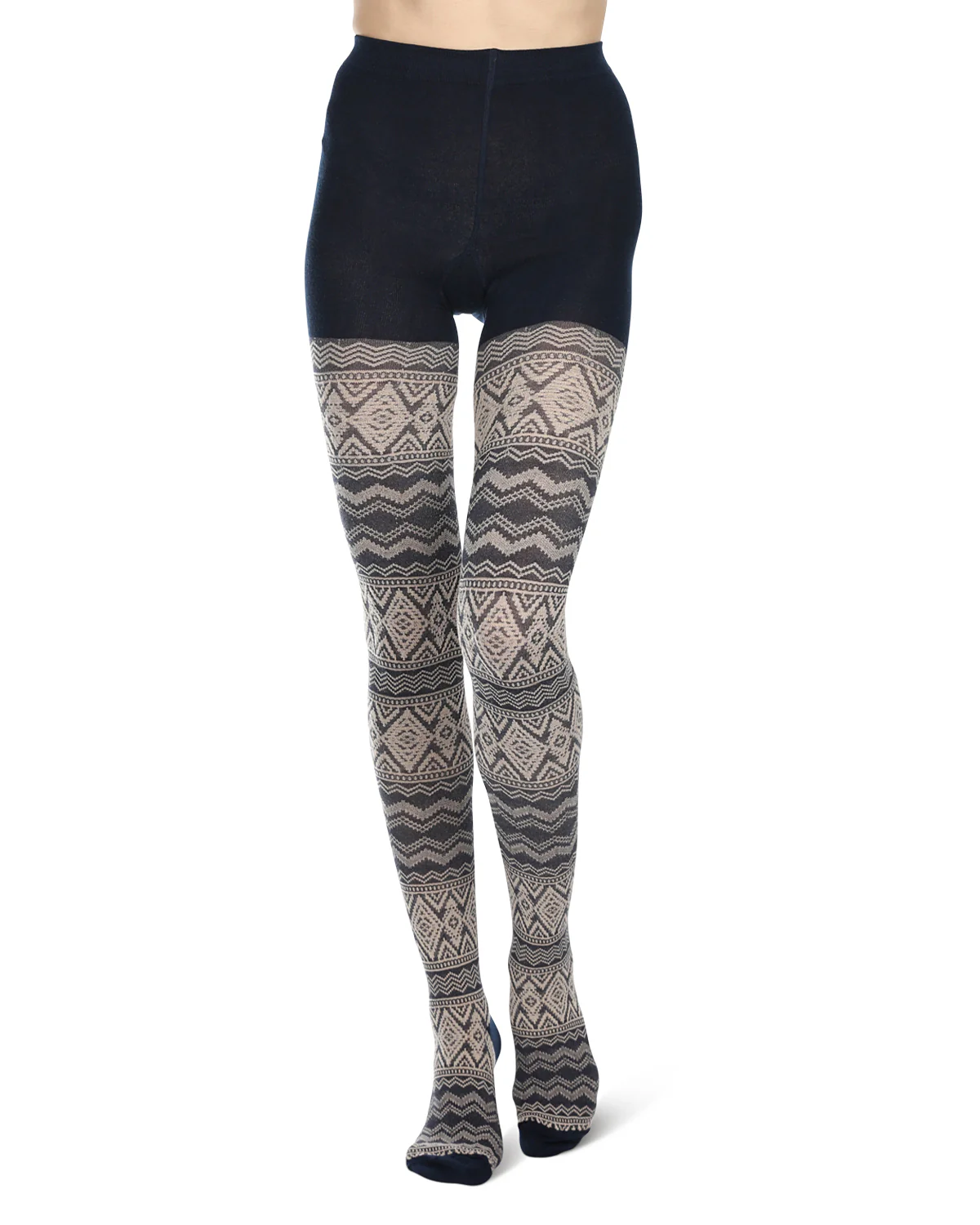 Diamond Fair Isle Patterned Cotton Blend Sweater Tights – Image 7