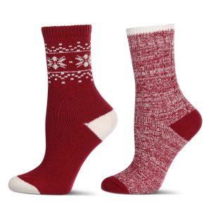2 Pair Women's Buttersoft Crew Socks - Snowflake and Marled Patterns