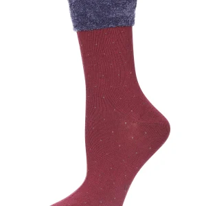 Costelle Pindot Fuzzy Cuff Cotton Blend Crew Socks
