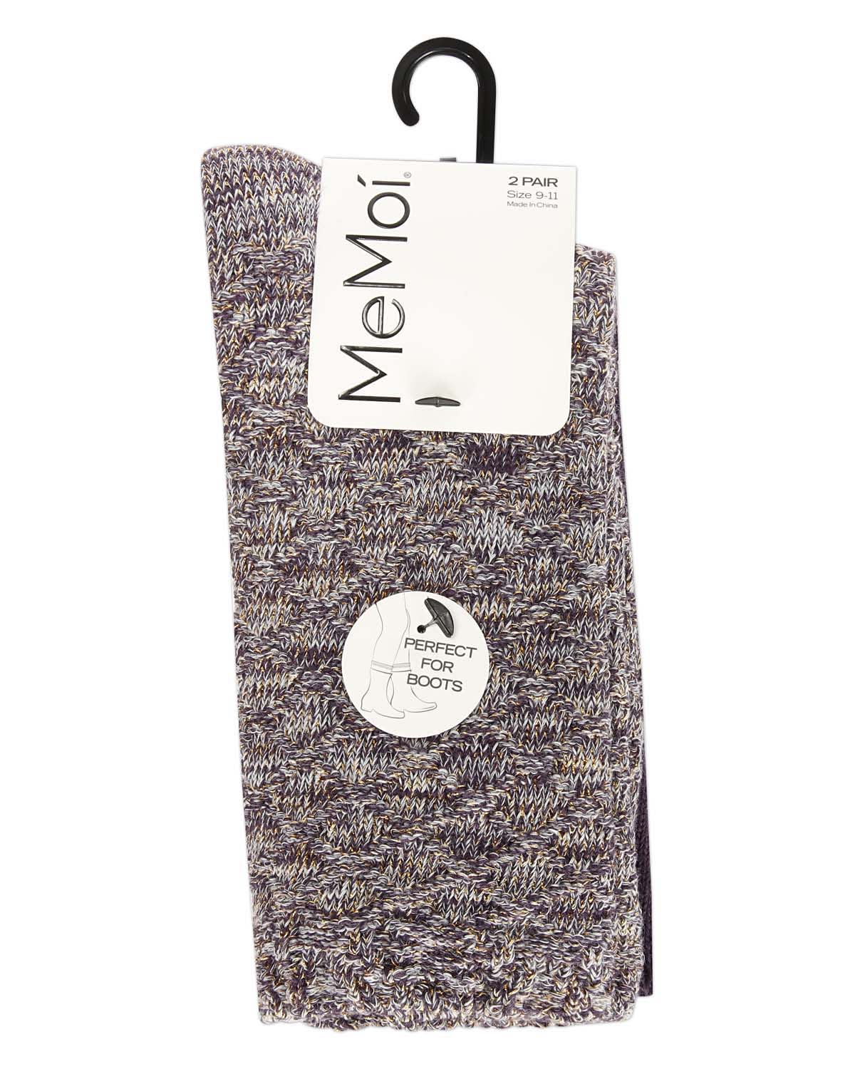 2 Pairs Women's Diamond Sparkle Cotton-Rich Crew Socks – Image 4