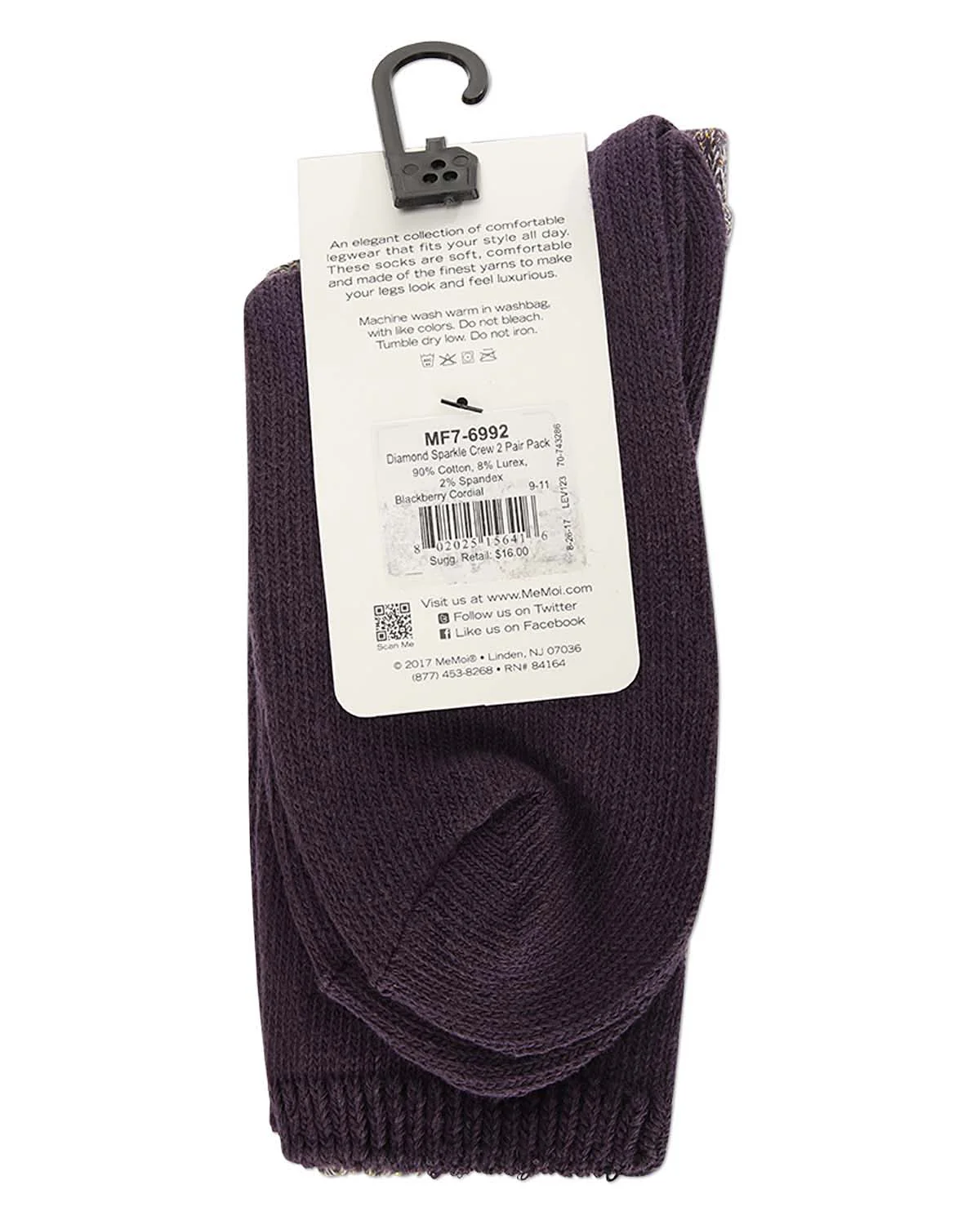 2 Pairs Women's Diamond Sparkle Cotton-Rich Crew Socks – Image 5