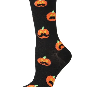 Women's Pumpkin Stache Halloween Crew Socks