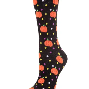 Women's Cheery Pumpkin Polka Dot Festive Crew Socks