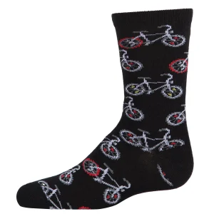 Boys Bicycle-Themed Rayon-Blend Novelty Crew Sock