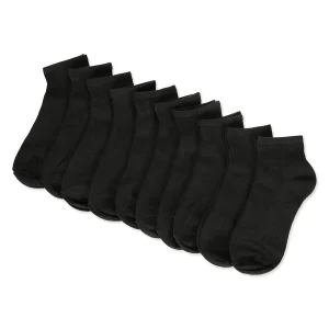 10 Pair Women's Ribbed Solid Color Quarter Socks