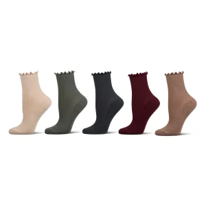 6 Pair Women's Ribbed Cotton-Rich Picot-Trimmed Quarter Socks