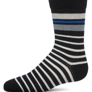 Boys Striped Cotton-Rich Fine-Gauge Crew Sock