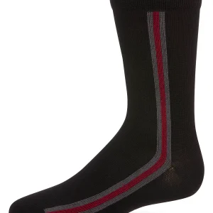 Boys Side-Stripe Cotton-Rich Fine-Gauge Crew Sock