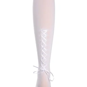 Girls Silky-Smooth Opaque Lace-Up Tights with Satin Tie