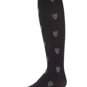 Girls' Heathered Heart Opaque Nylon Tights
