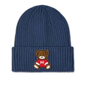 Boys "MeMoi Teddy Bear" Ribbed Rayon-Blend Embroidered Beanie