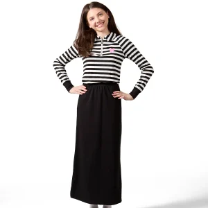 Girls Striped Mini-Ribbed Quarter Zip Long Sleeve T-Shirt