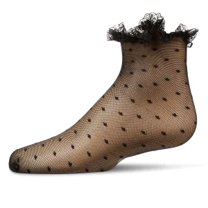Girls Mesh Dot Pattern Lace Trim Ankle Sock
