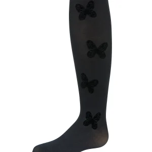 Girls' Flocked Butterfly Opaque Nylon Tights