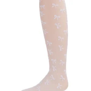 Flocked Sheer Bouncing Bow Girls Tights