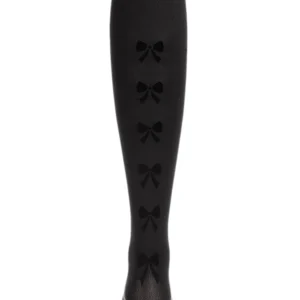 Girls' Flocked Bow Backseam Opaque Tights