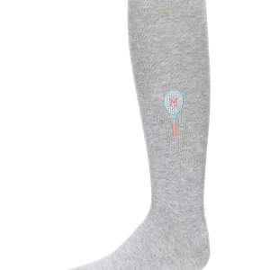 Girls Tennis-Themed Embroidered-M Cotton-Rich Tights