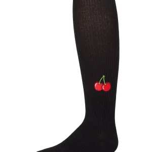 Girls Ribbed Cotton Rich Embroidered Cherry Sweater Tights