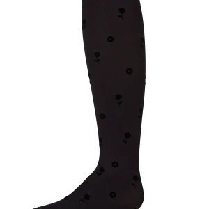 Girls Opaque Rose-Pattern Flocked Tights