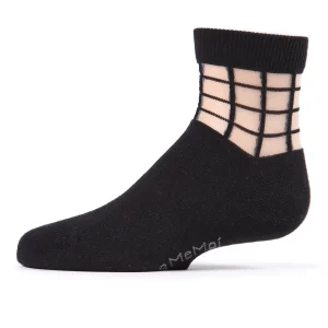 Girls Window Pane Sheer Cotton Blend Socks